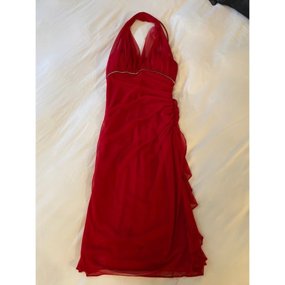 Blondie Nites Red Halter Midi Dress - Picture 2 of 8